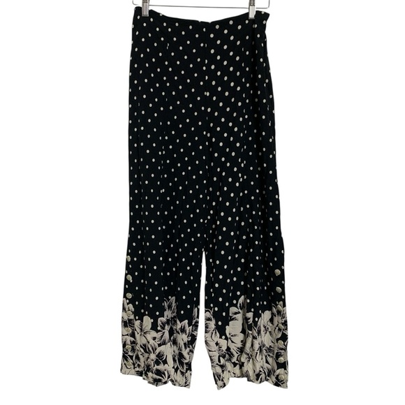 Ett Twa Anthropologie Chesapeake Wide Leg Pants Womens 6 Polka Dot Floral Rayon - Picture 1 of 15